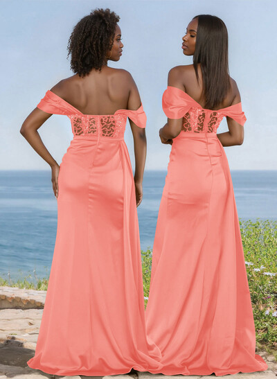 Unique Illusion Corset Off-The-Shoulder Floor-Length Bridesmaid Dresses