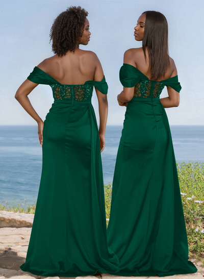 Unique Illusion Corset Off-The-Shoulder Floor-Length Bridesmaid Dresses