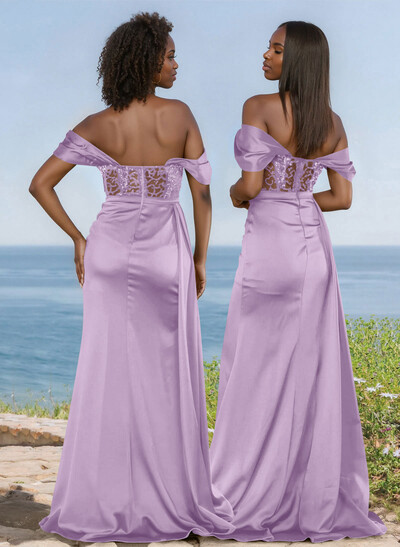 Unique Illusion Corset Off-The-Shoulder Floor-Length Bridesmaid Dresses