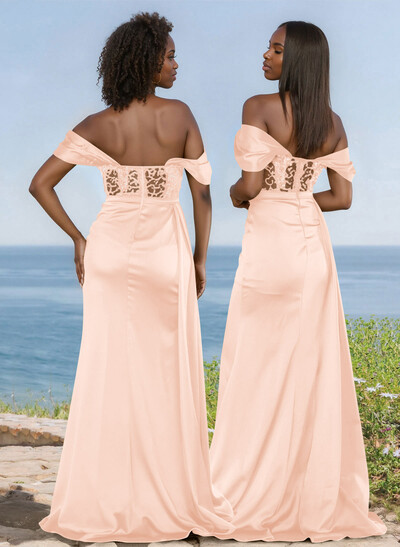 Unique Illusion Corset Off-The-Shoulder Floor-Length Bridesmaid Dresses
