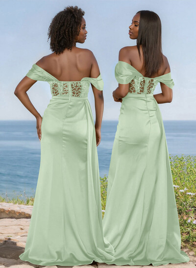 Unique Illusion Corset Off-The-Shoulder Floor-Length Bridesmaid Dresses