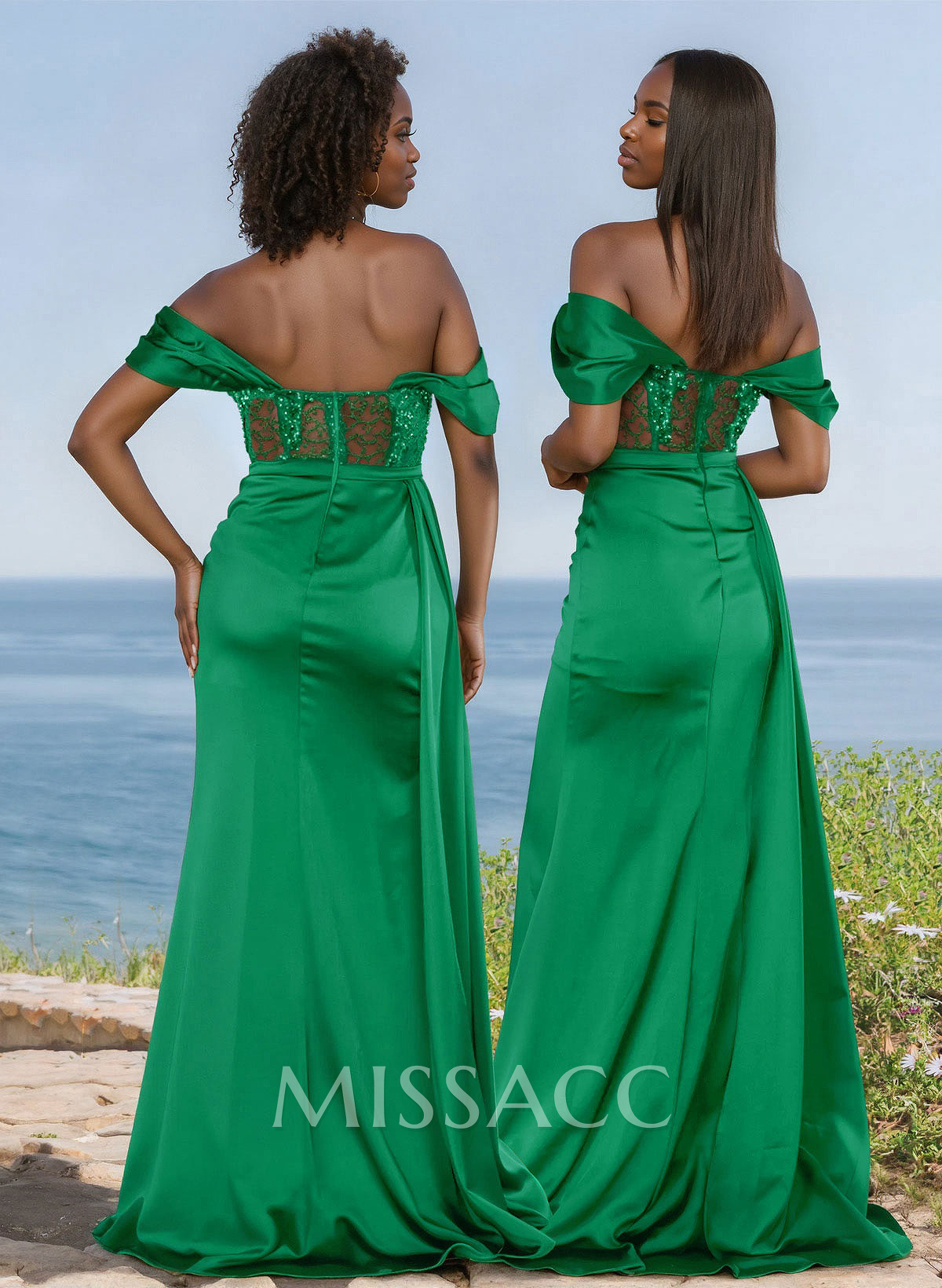 Unique Illusion Corset Off-The-Shoulder Floor-Length Bridesmaid Dresses