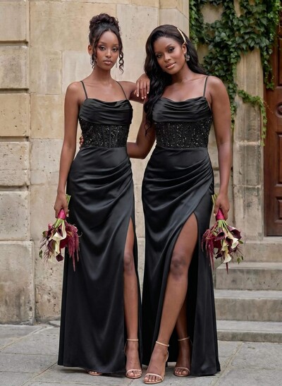 Cowl Neck Sparkle Corset Sleeveless Spaghetti Straps Bridesmaid Dresses With Cross Strappy Back
