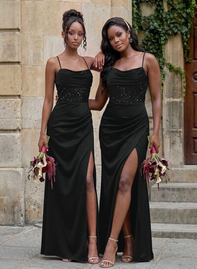 Cowl Neck Sparkle Corset Sleeveless Spaghetti Straps Bridesmaid Dresses With Cross Strappy Back
