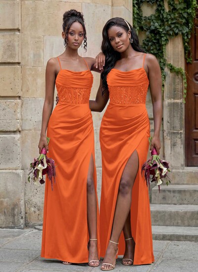 Cowl Neck Sparkle Corset Sleeveless Spaghetti Straps Bridesmaid Dresses With Cross Strappy Back