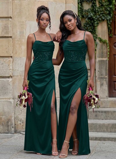 Cowl Neck Sparkle Corset Sleeveless Spaghetti Straps Bridesmaid Dresses With Cross Strappy Back