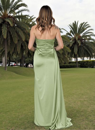 Cowl Neck Sleeveless Open Back Satin Bridesmaid Dresses With Sweeping Side Drape