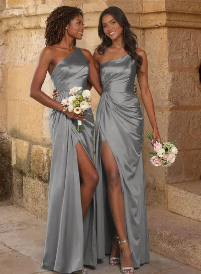 gray satin dress Women's Grey Formal Dresses & Evening Gowns you can choose the length of the dress and order it with cut on the front Vintage Inspired Gray Satin Wrap