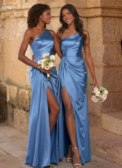 bridesmaid dresses blue satin Navy Blue Satin Bridesmaid Dress with Square Neck – loveangeldress