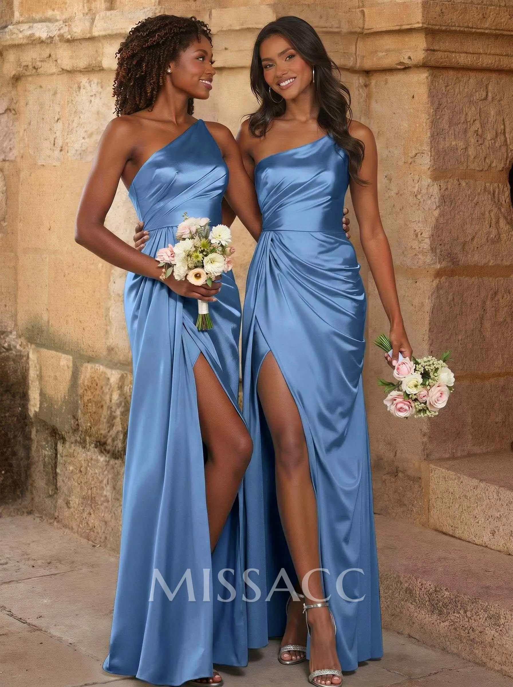 satin bridesmaid dressing gowns Elegant Deep V-Neck Floor Length Empire Waist Satin Bridesmaid Dresses
