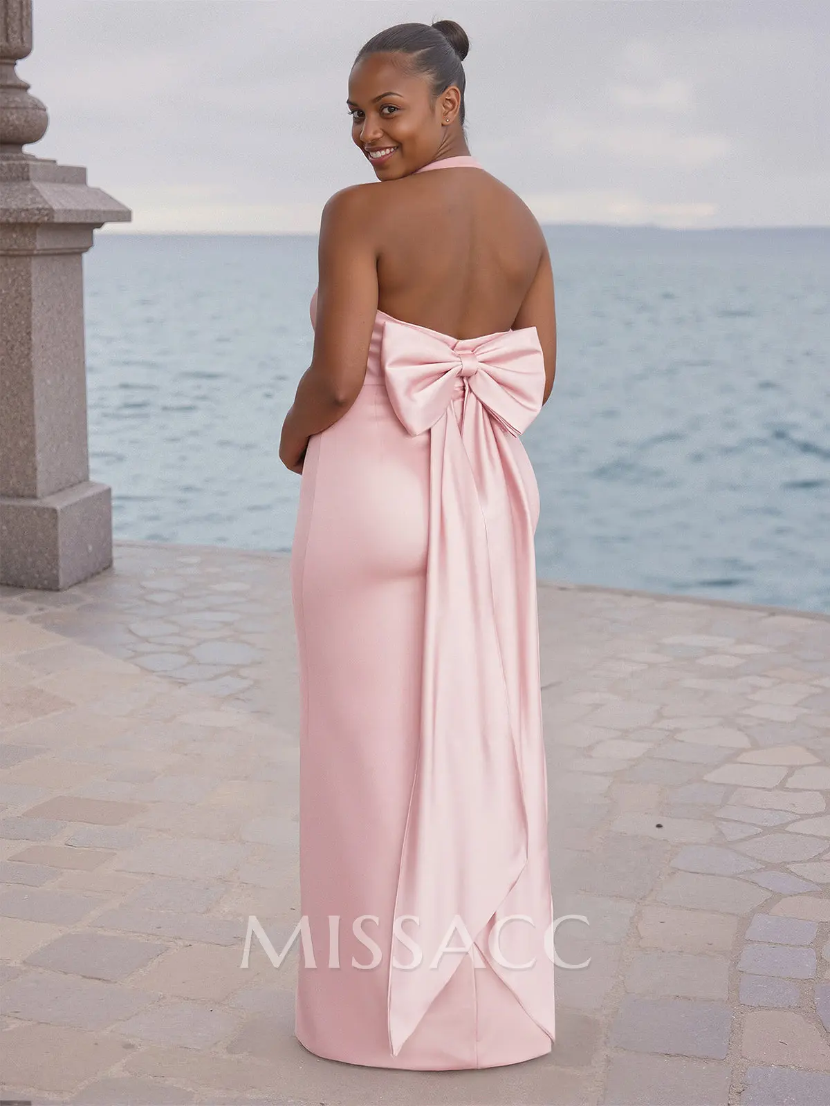 pink bow bridesmaid dress Missacc Candy Unique Halter High Split Silk Like Satin Bridesmaid Dresses With Bow(s) sleeve-length:sleeveless The dress everyone’s been Size:UK 26 Ruffles Fully Line