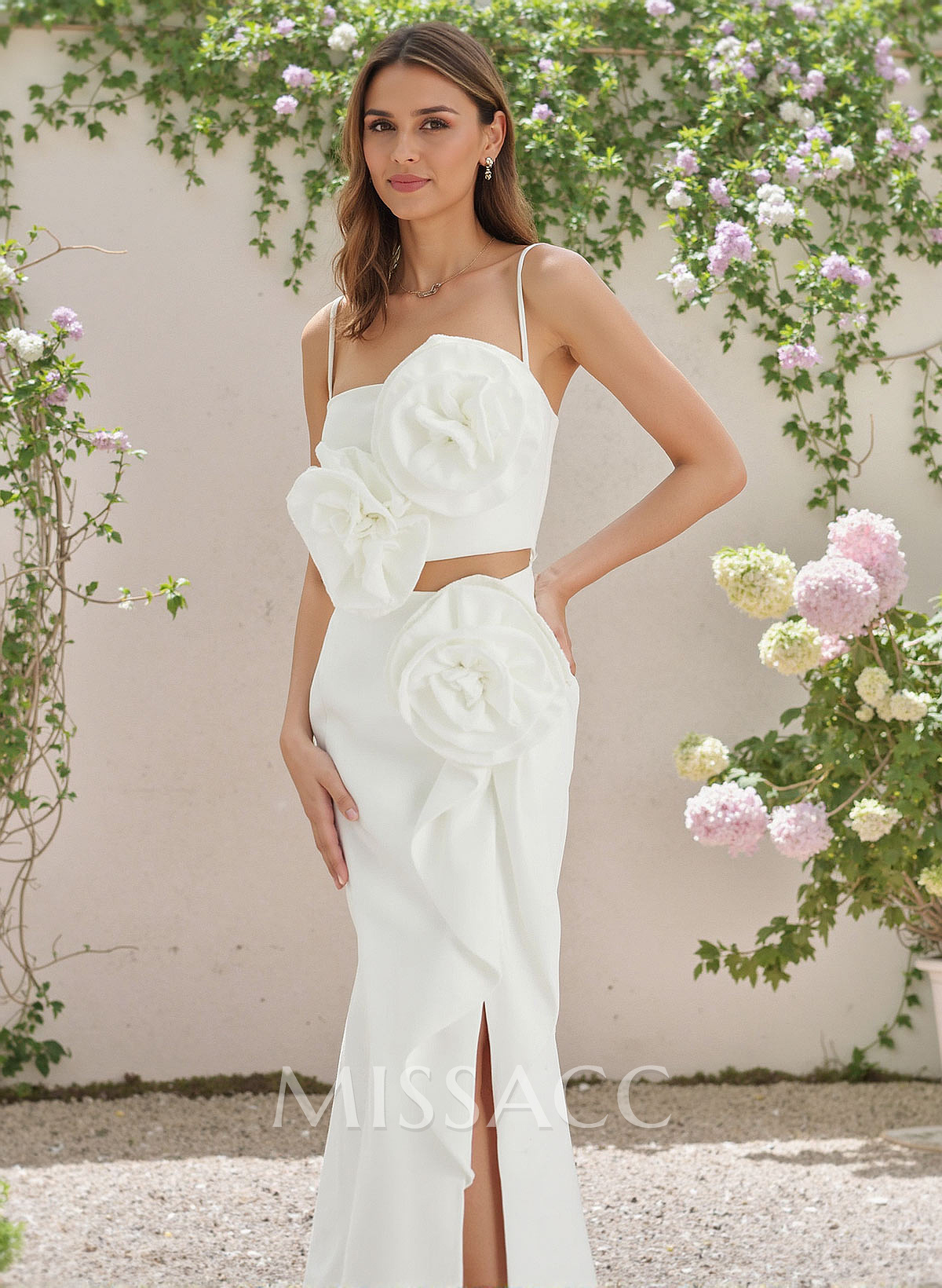 Unique Square Neckline Flower(s) Elastic Satin Bridesmaid Dresses With Ruffle