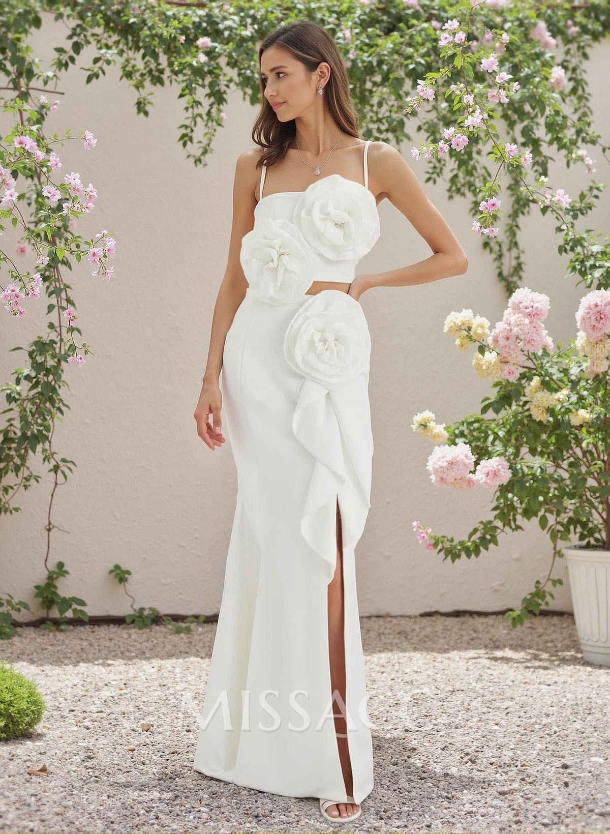 Unique Square Neckline Flower(s) Elastic Satin Bridesmaid Dresses With Ruffle