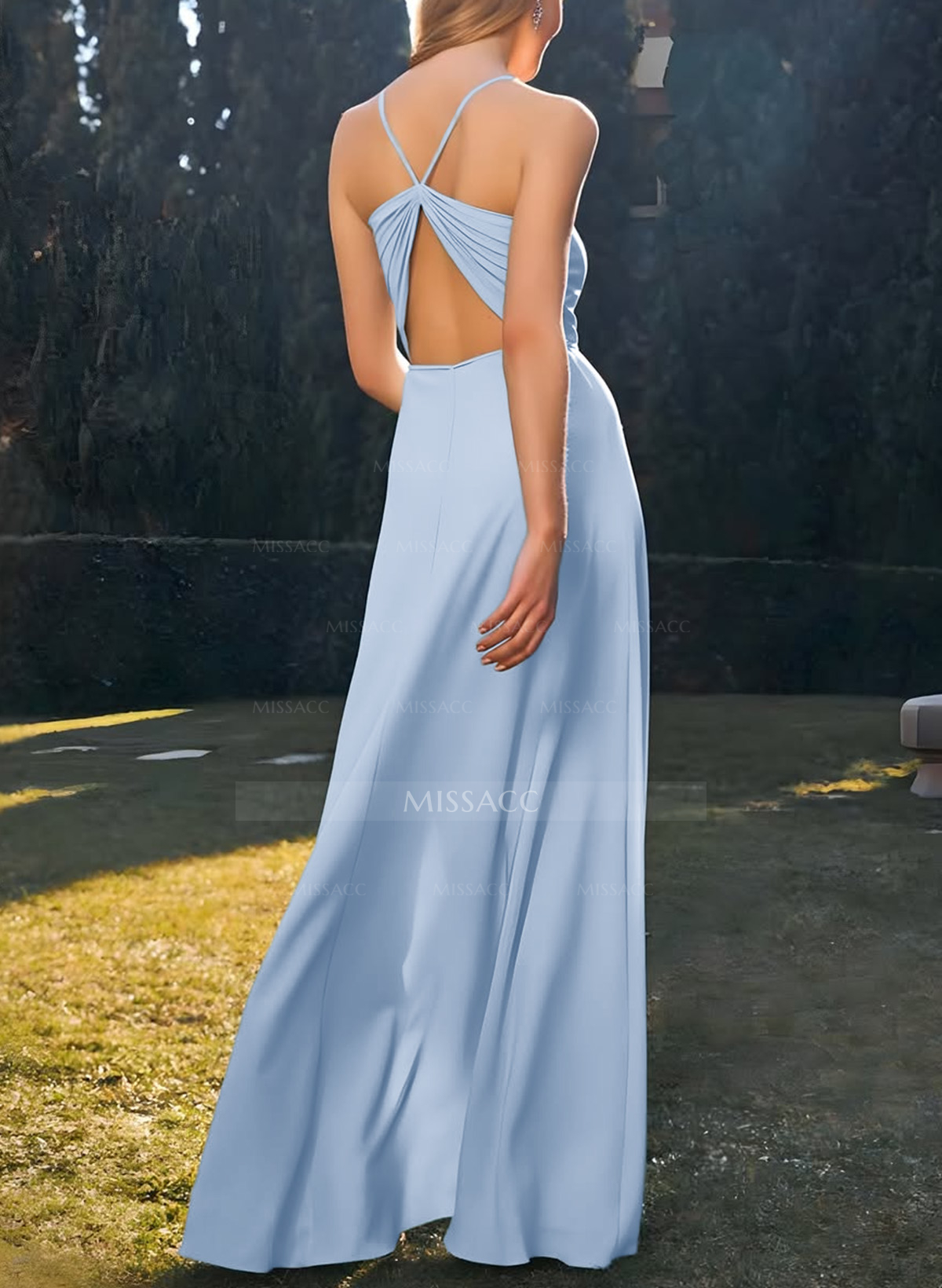 Classic V-Neck Back Hole High Split A-Line Floor-Length Chiffon Bridesmaid Dresses