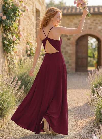 Classic V-Neck Back Hole High Split A-Line Floor-Length Chiffon Bridesmaid Dresses