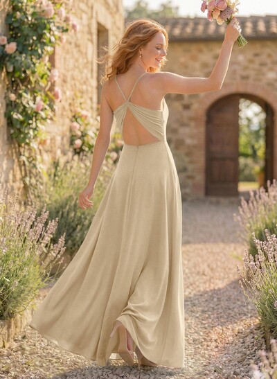Classic V-Neck Back Hole High Split A-Line Floor-Length Chiffon Bridesmaid Dresses