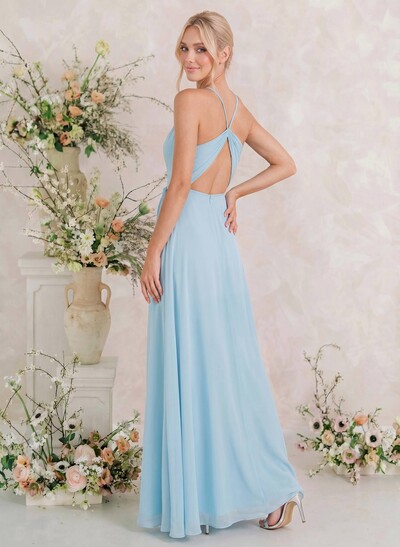 Classic V-Neck Back Hole High Split A-Line Floor-Length Chiffon Bridesmaid Dresses