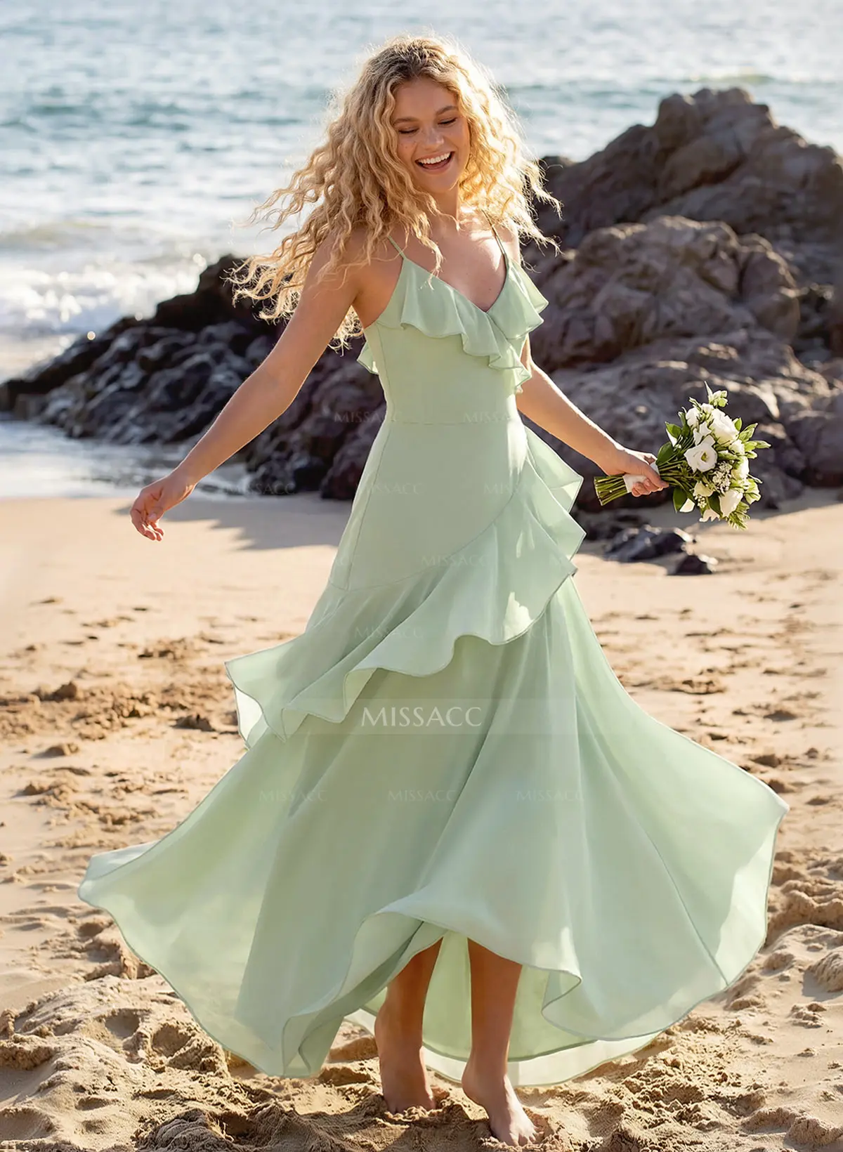 blue dress for baby girl Wedtrend Women Bridesmaids Spaghetti Straps Long Chiffon Bridesmaid Dress with Slit, Black main image 0