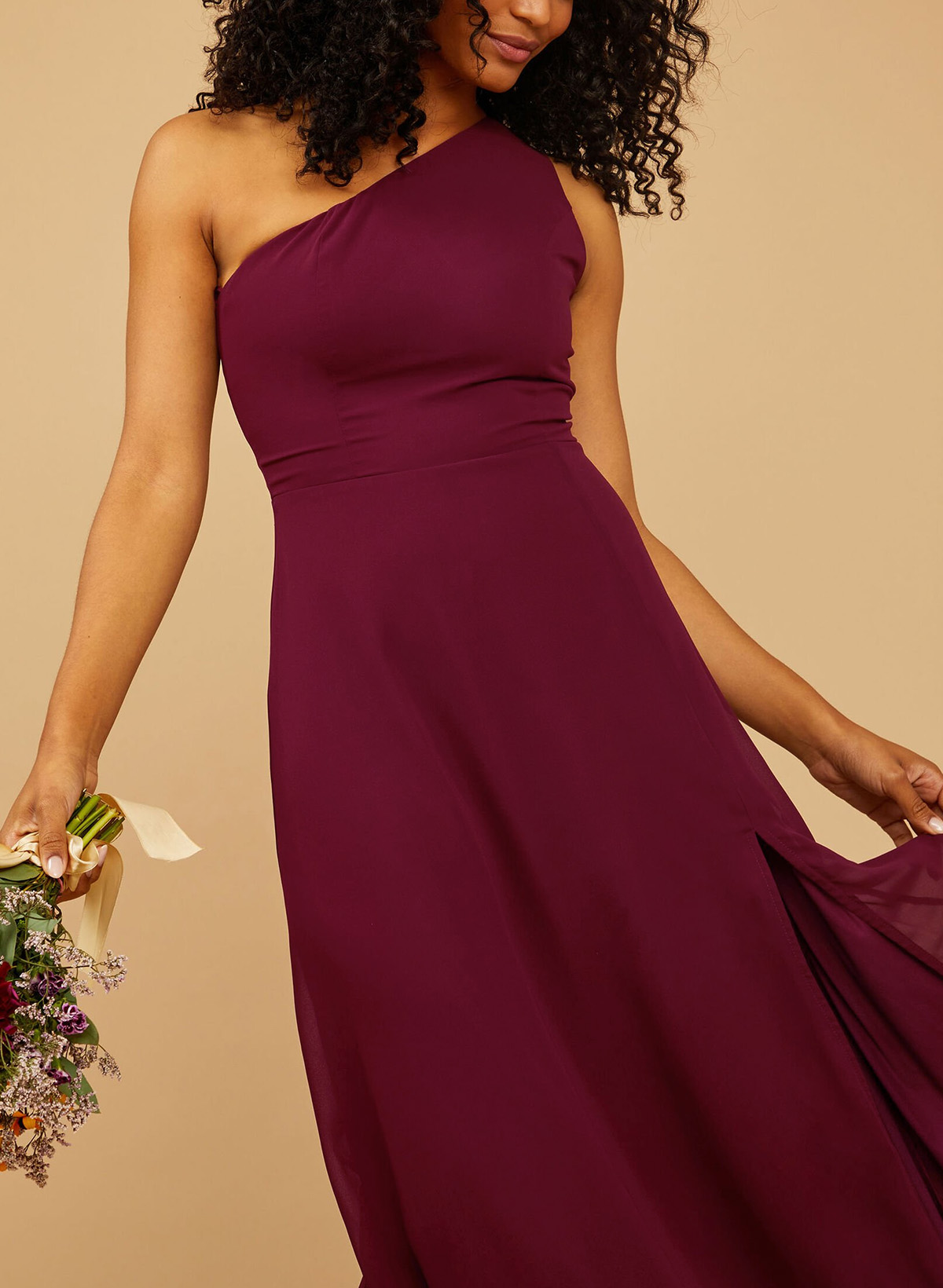 Classic One-Shoulder A-Line High Split Floor-Length Chiffon Bridesmaid Dresses