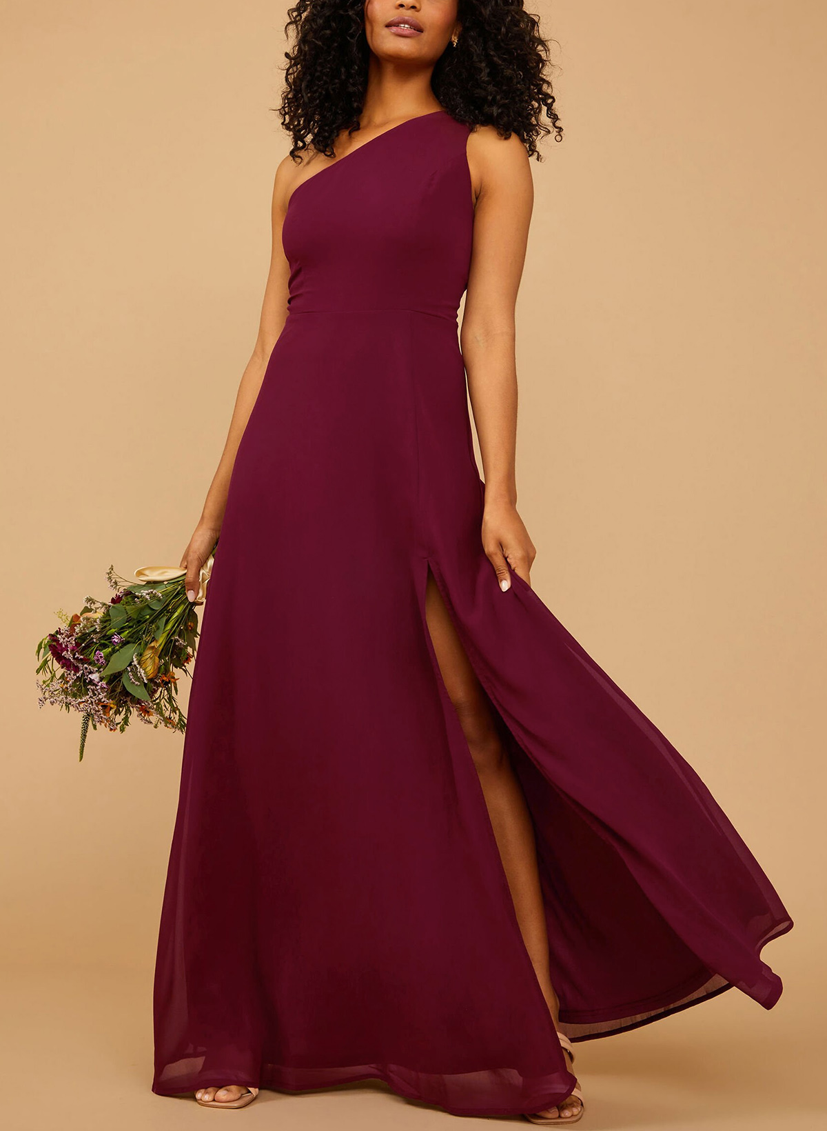 Classic One-Shoulder A-Line High Split Floor-Length Chiffon Bridesmaid Dresses