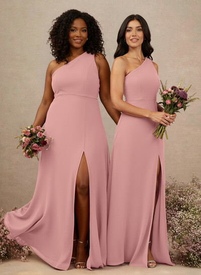 Classic One-Shoulder A-Line High Split Floor-Length Chiffon Bridesmaid Dresses