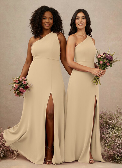 Classic One-Shoulder A-Line High Split Floor-Length Chiffon Bridesmaid Dresses