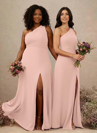 Classic One-Shoulder A-Line High Split Floor-Length Chiffon Bridesmaid Dresses