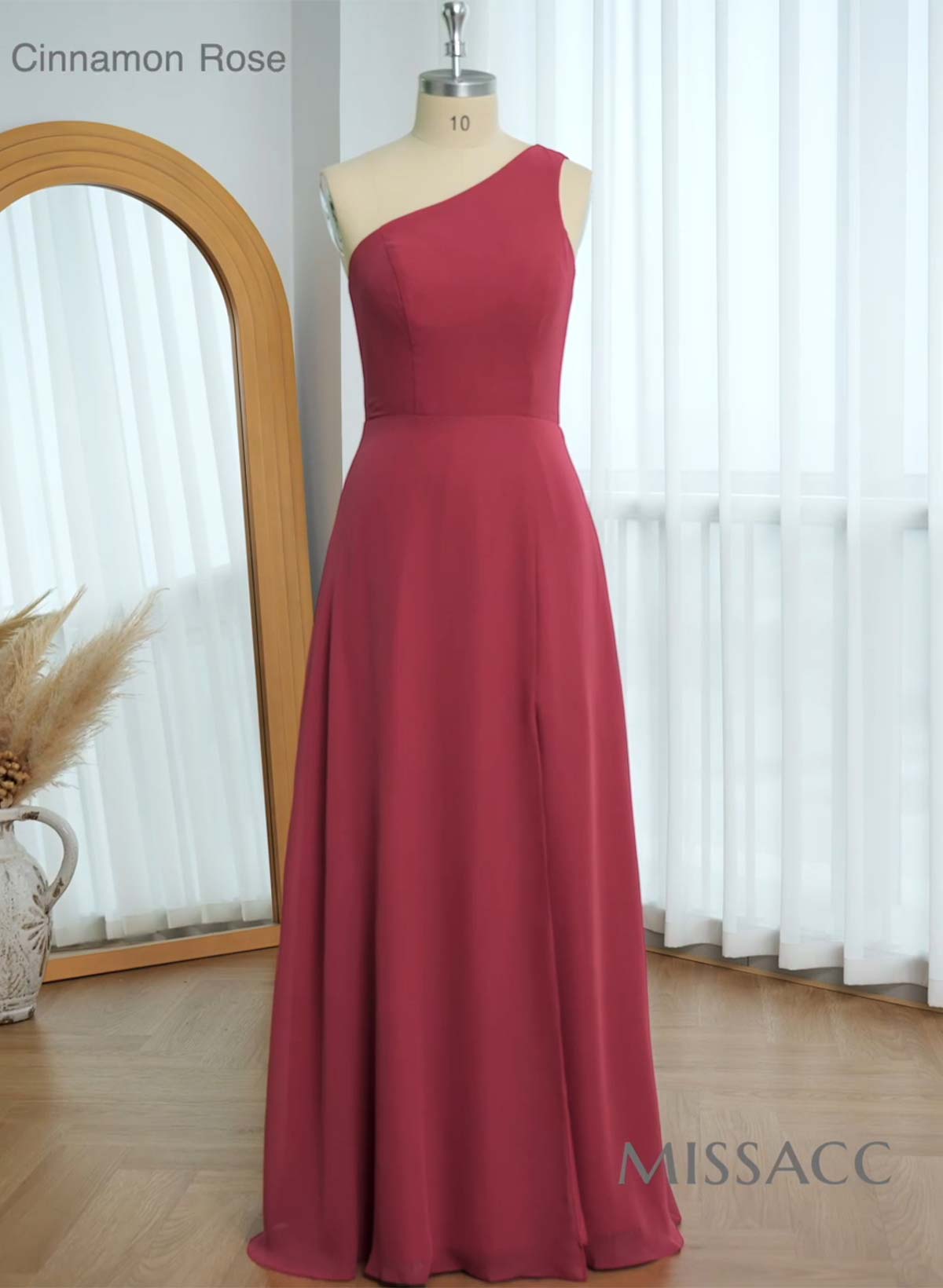 Classic One-Shoulder A-Line High Split Floor-Length Chiffon Bridesmaid Dresses