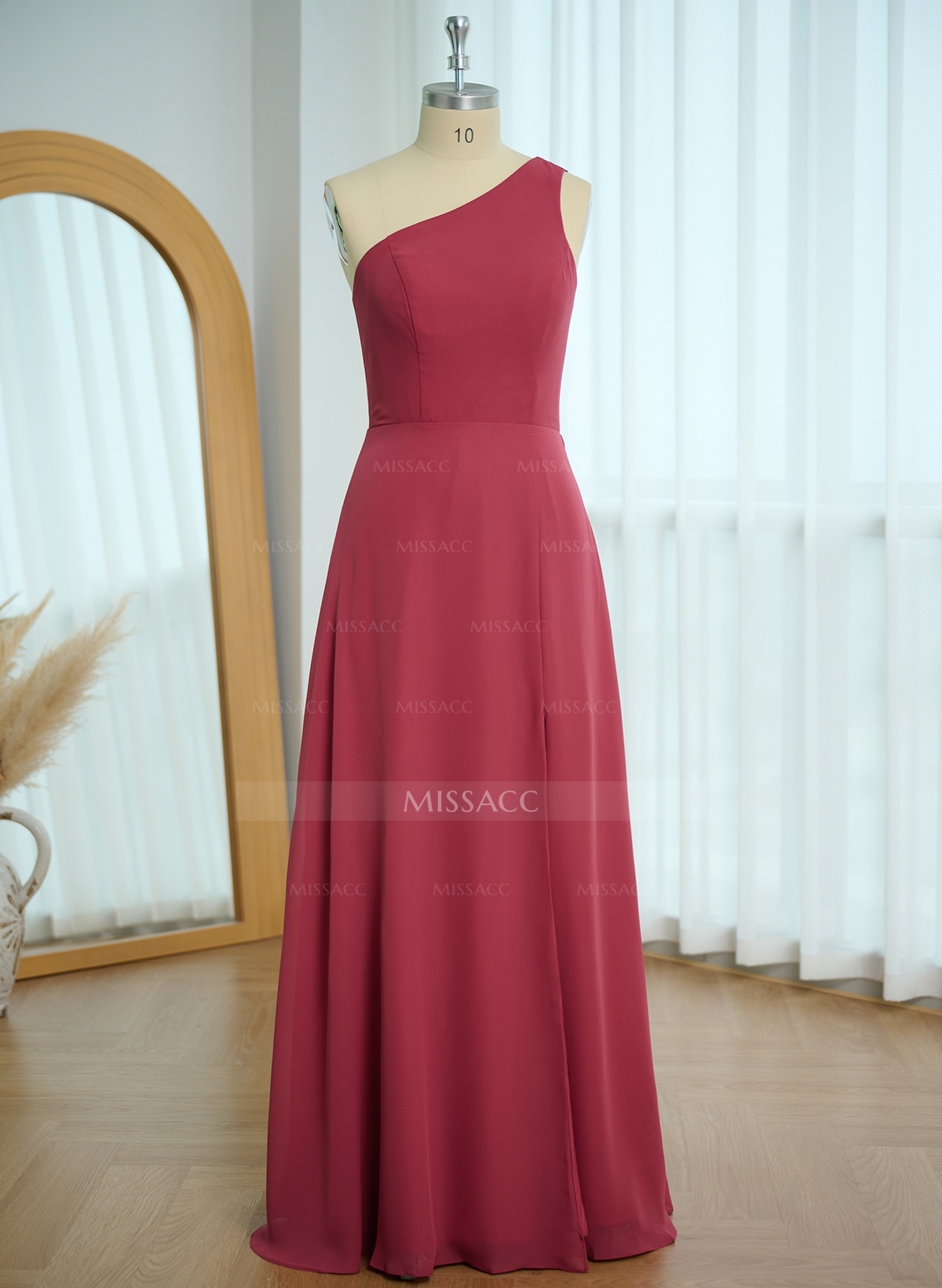 Classic One-Shoulder A-Line High Split Floor-Length Chiffon Bridesmaid Dresses