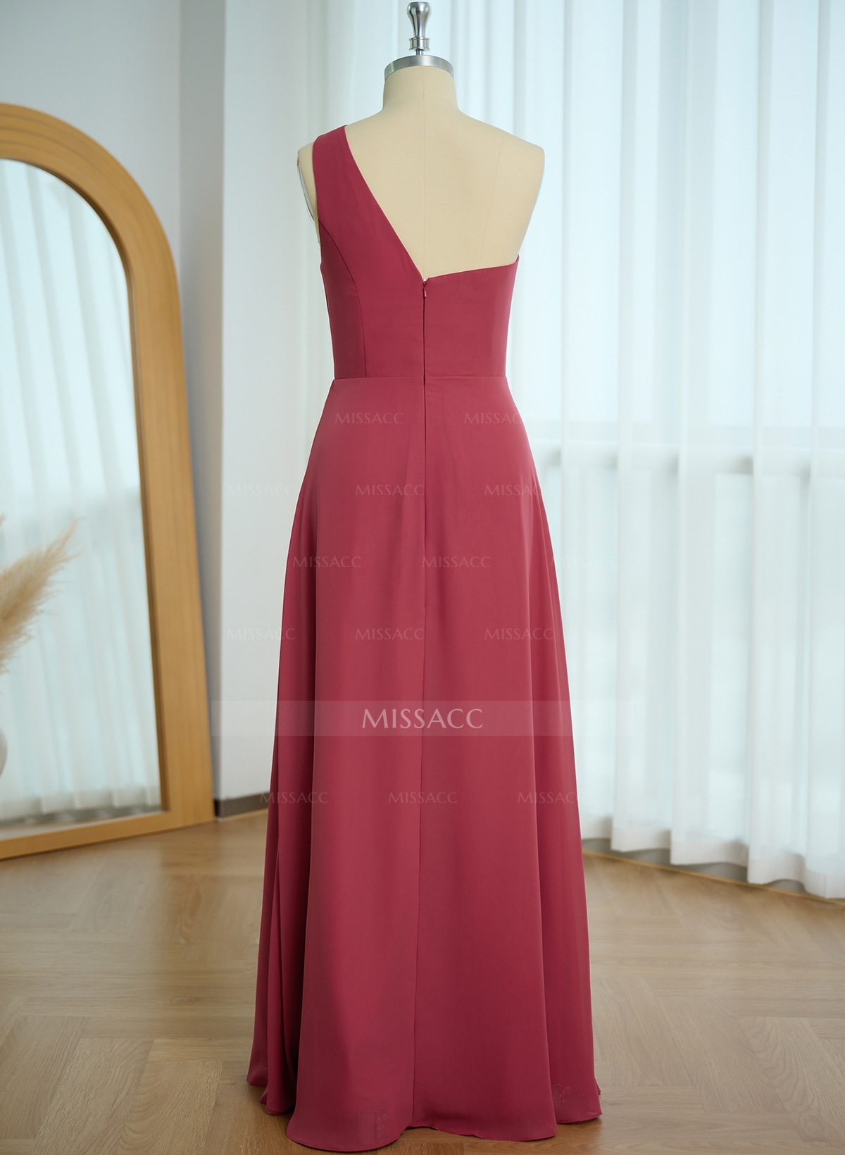 Classic One-Shoulder A-Line High Split Floor-Length Chiffon Bridesmaid Dresses