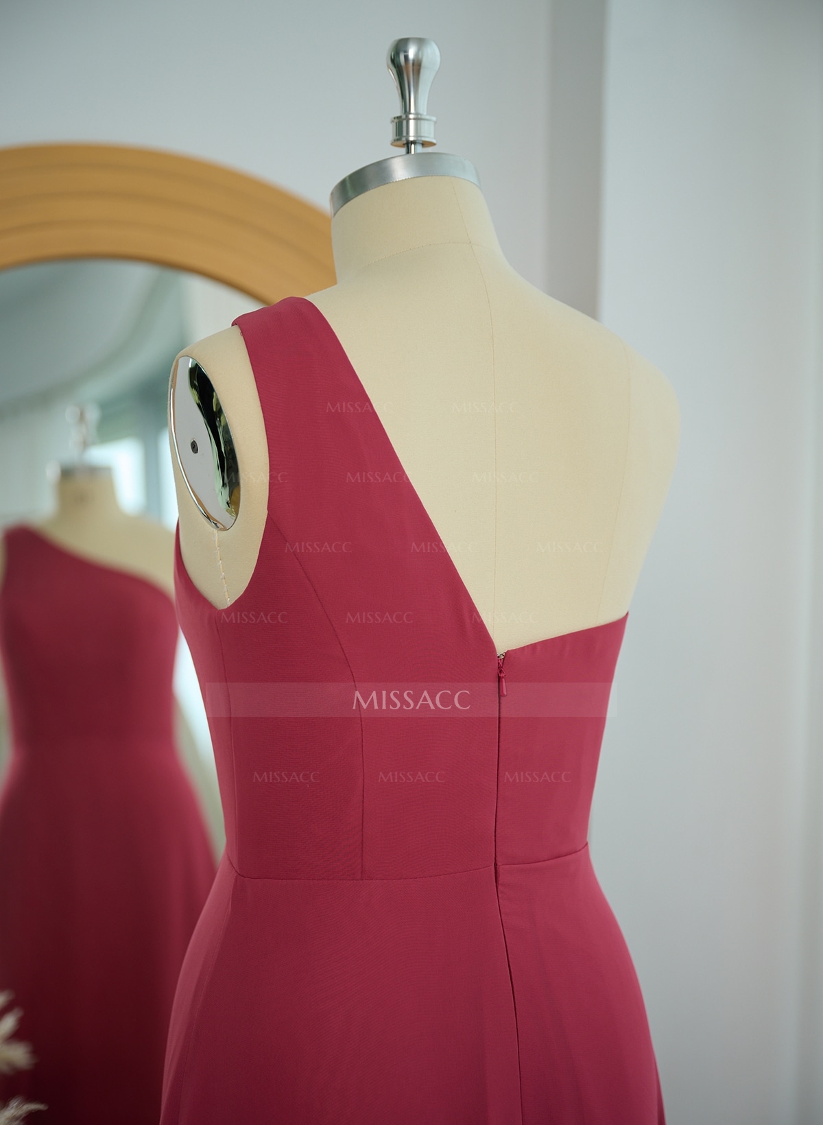 Classic One-Shoulder A-Line High Split Floor-Length Chiffon Bridesmaid Dresses