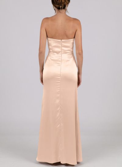 Classy Strapless High Split Floor-Length Silk Like Satin Bridesmaid Dresses