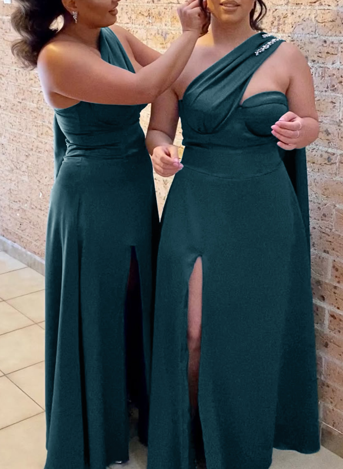 Elegant Sequins One-Shoulder Acetate Satin Bridesmaid Dresses With Sweeping Side Drape