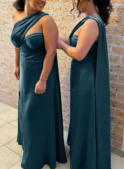 Elegant Sequins One-Shoulder Acetate Satin Bridesmaid Dresses With Sweeping Side Drape