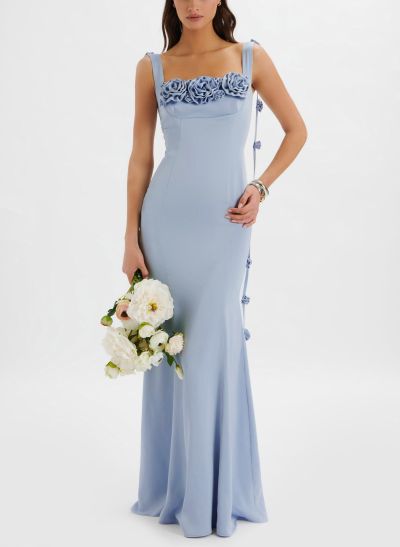 Unique Flower(s) Square Neckline Floor-Length Elastic Satin Bridesmaid Dresses