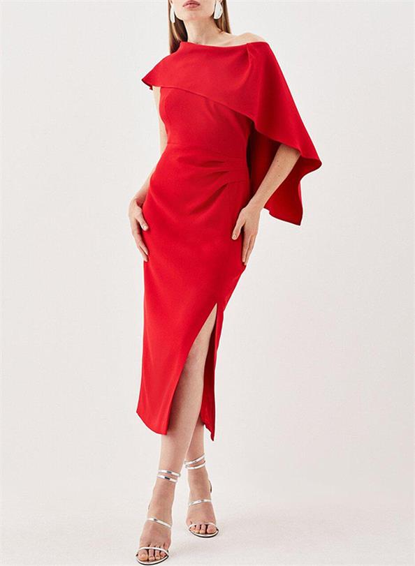 Classy Asymmetrical Tea-Length Elastic Satin Cocktail Dresses With Split Front