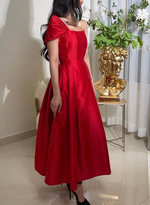 Modest A-Line One-Shoulder Satin Cocktail Dresses