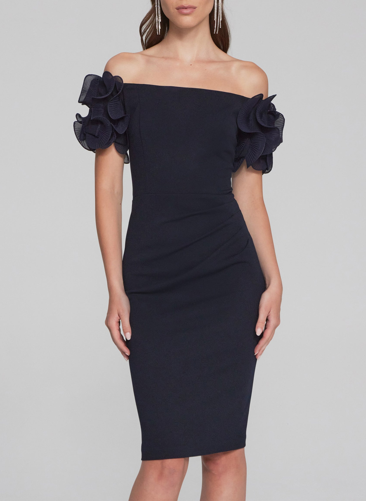 Classy Ruffle Off-The-Shoulder Knee-Length Elastic Satin Cocktail Dresses