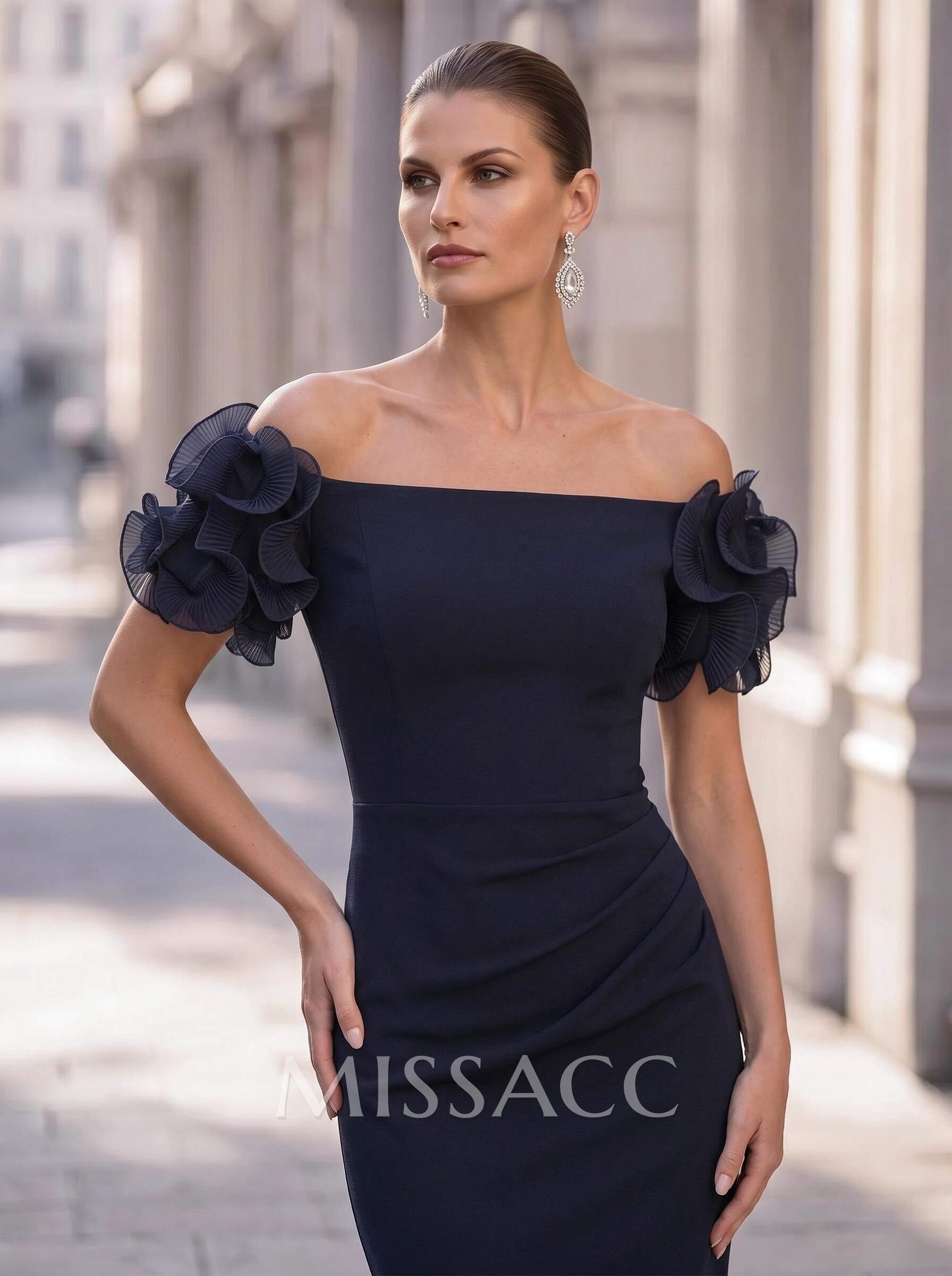 Classy Ruffle Off-The-Shoulder Knee-Length Elastic Satin Cocktail Dresses