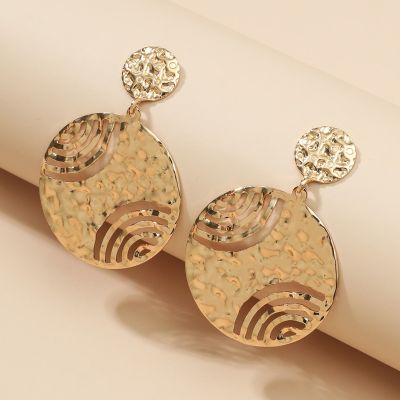 Round Personality Hollow Printing Drop Earrings