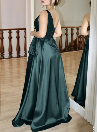 Elegant Ruched A-Line One-Shoulder Satin Evening Dresses With Ruffle