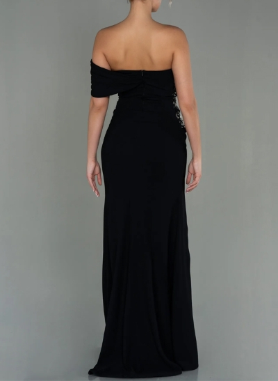 Unique Off-The-Shoulder Elastic Satin Evening Dresses With Beading/High Split