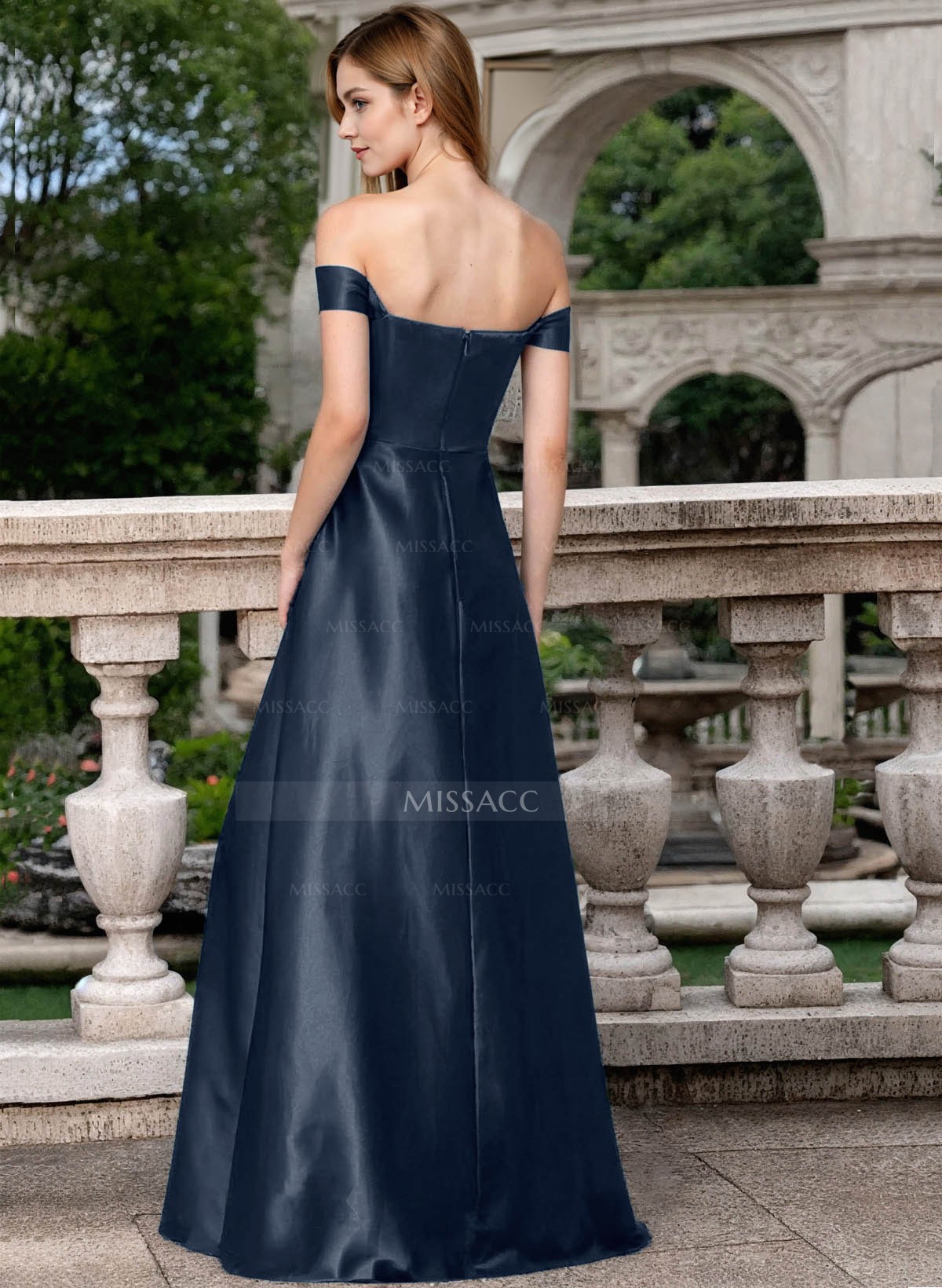 Ruched Twisted Knot Sweetheart Off-The-Shoulder Satin Evening Dresses With High Split