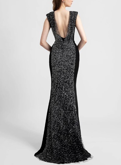 Flattering Glitter Trumpet Bare Back Evening Dresses With Draped Cowl On Back