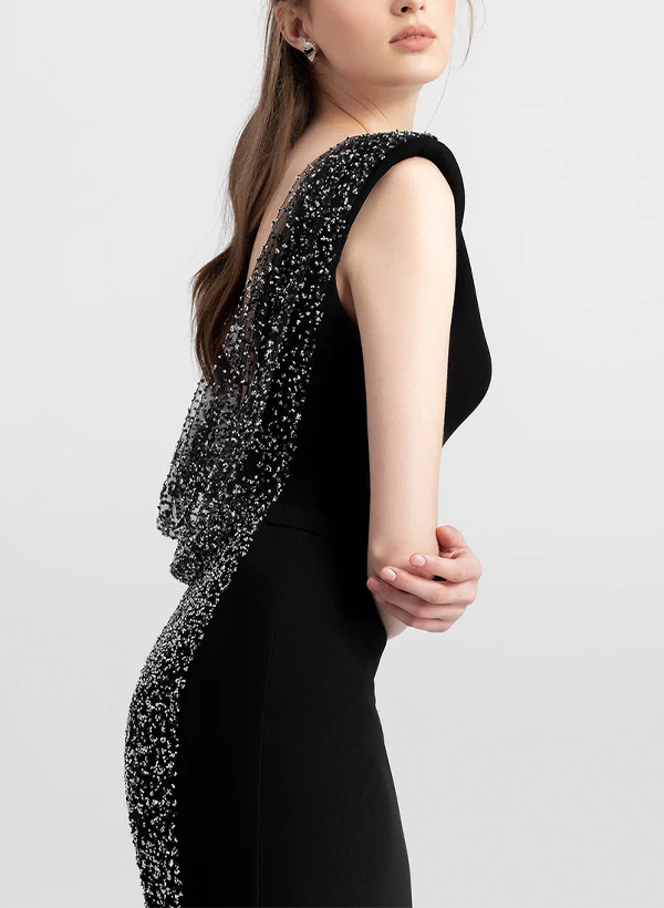 Flattering Glitter Trumpet Bare Back Evening Dresses With Draped Cowl On Back