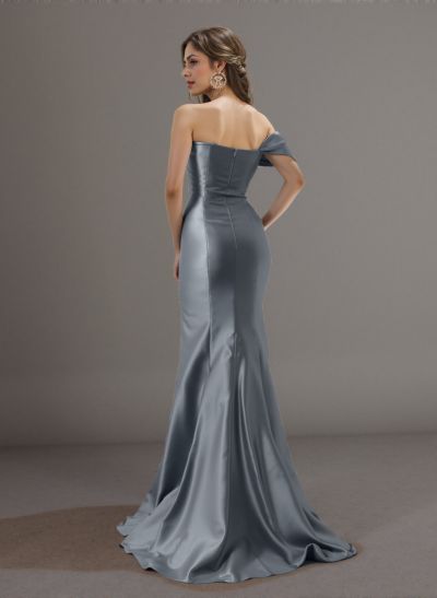 Elegant Fit And Flare Off-The-Shoulder Satin Evening Dresses With Bow(s)