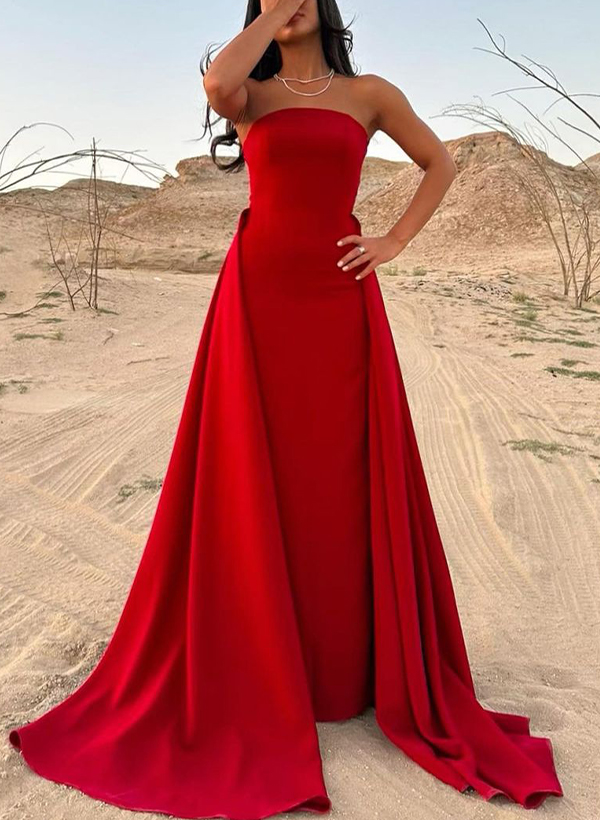 Classy Strapless Elastic Satin Evening Dresses With Overskirt