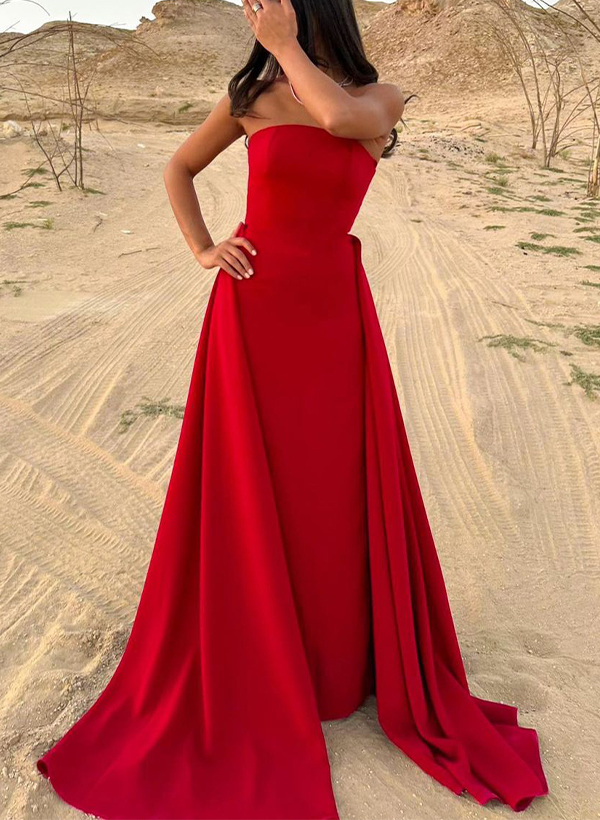 Classy Strapless Elastic Satin Evening Dresses With Overskirt