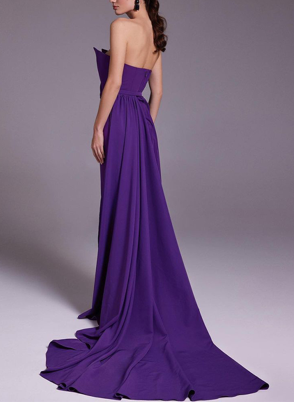 Classy Sleeveless Pleated Sweeping Side Drape Evening Dresses With High Split