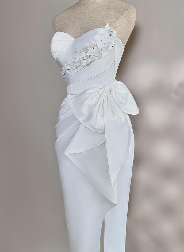 Exquisite 3D Floral Sweetheart Bow Accented Waist Satin Evening Dresses